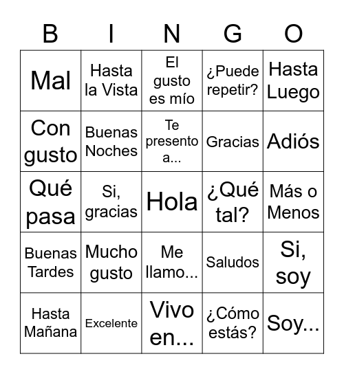 SALUDOS Bingo Card