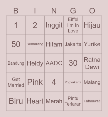 Punya Shanju Bingo Card