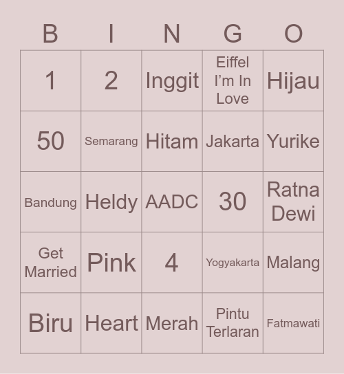 Punya Shanju Bingo Card