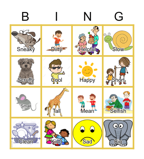 Adjectives Bingo Card