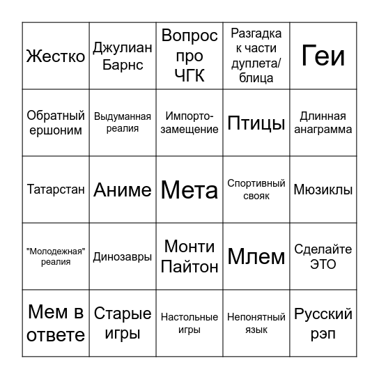 СтудЧР-2022 Bingo Card