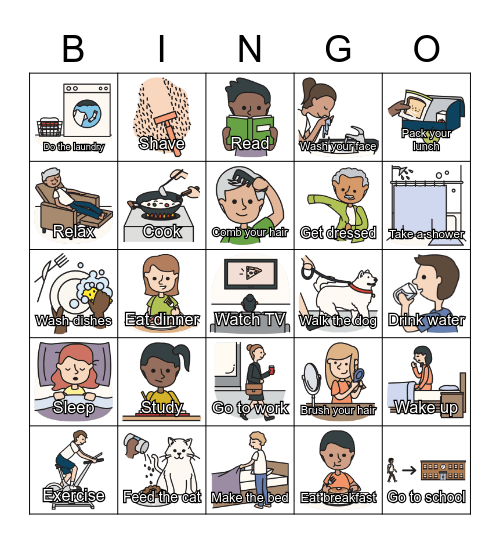 ESL - Daily Routines - from ESL Library Bingo Card