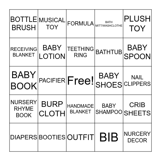 BABY BINGO Card