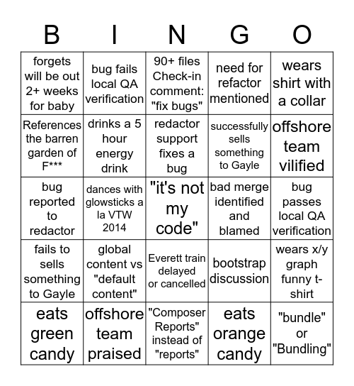 "All About Dustin" Bingo Card
