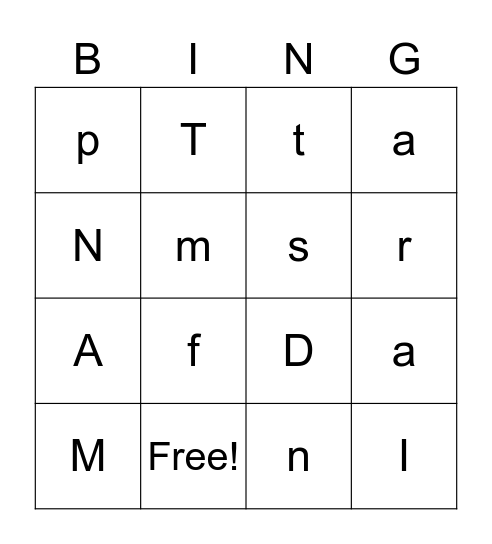 Letter BINGO Card