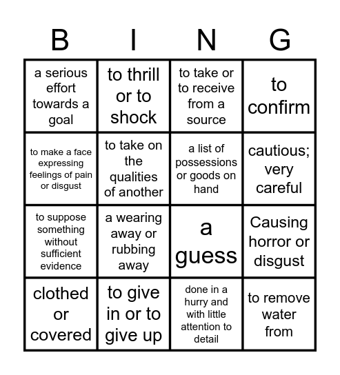 8th Grade WW Lesson 2 Bingo Card