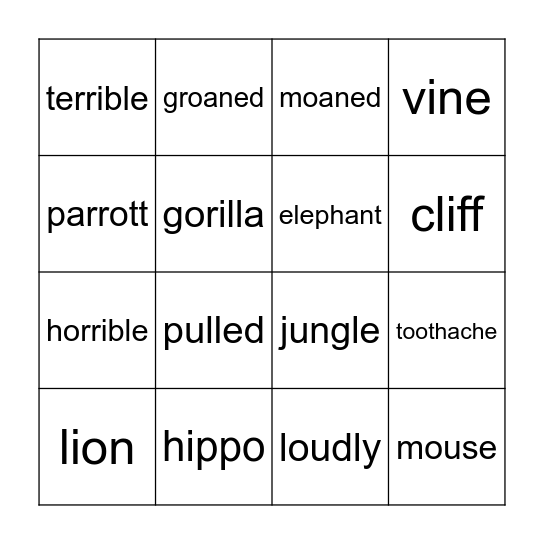 Hippo's Toothache Bingo Card