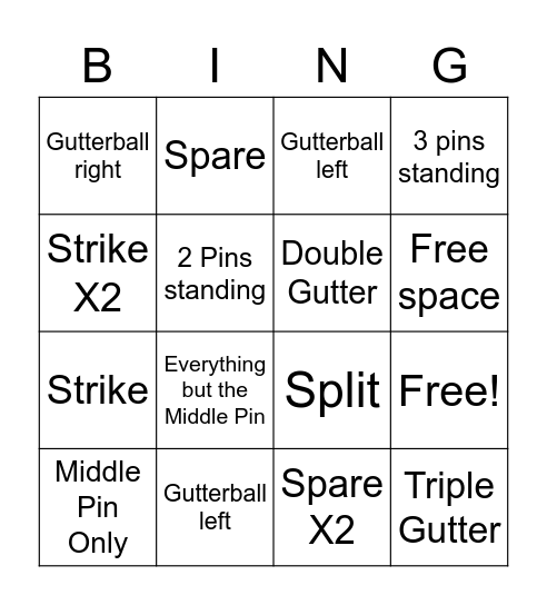 YAK Bowling BINGO Card