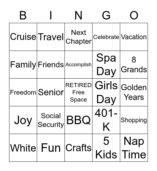 Bernie's Retirement Party Bingo Card