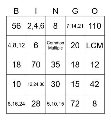 LCM Bingo Card