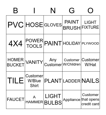 HOME DEPOT BINGO Card