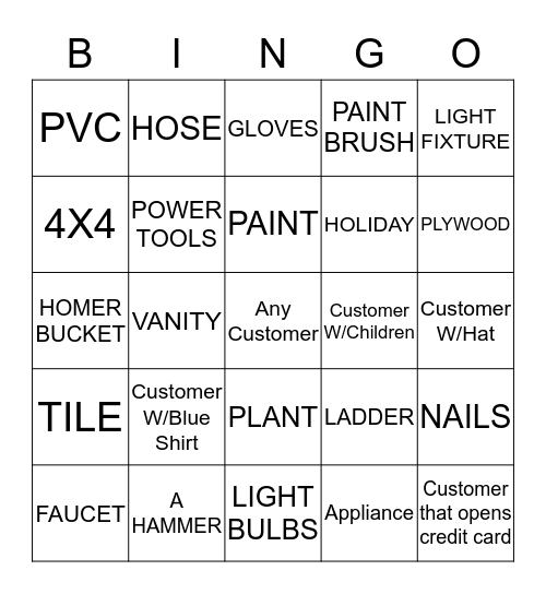 HOME DEPOT BINGO Card