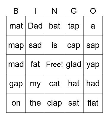 Letterland Unit 1 Bingo Card