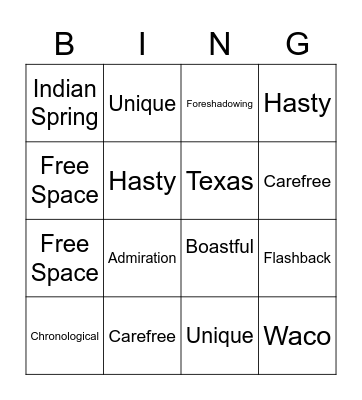 Vocabulary Bingo Card