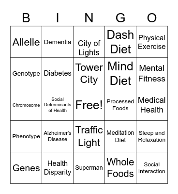 Health Mind Healthy Body Bingo Card