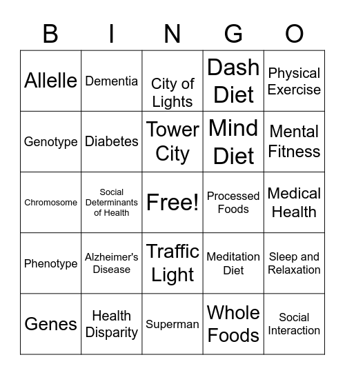 Health Mind Healthy Body Bingo Card