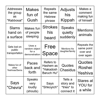 Rabbi Bernstein Bingo Card
