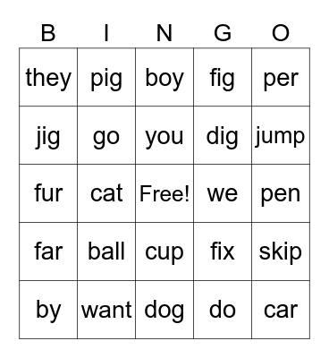 Writing Bingo Card