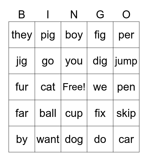 Writing Bingo Card