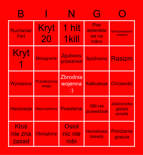 Gierka Fonsa Bingo Card