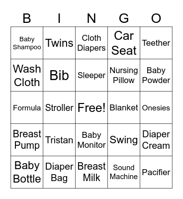 Kayla's Baby Bingo Card