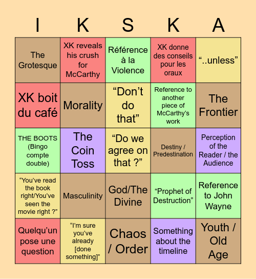 No Bingo for Old Men Bingo Card