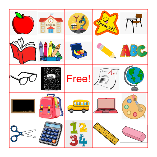 School Bingo Card