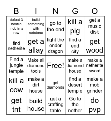 minecraft Bingo Card