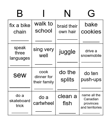Find Someone Who Can... Bingo Card