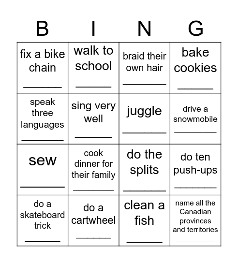Find Someone Who Can... Bingo Card