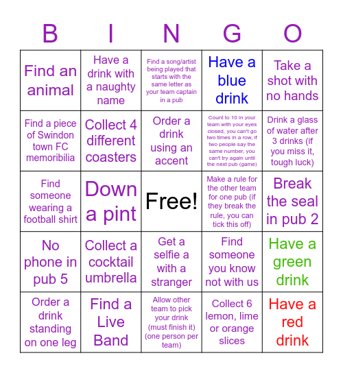 David & Jake Birthday Pub Crawl Bingo Card