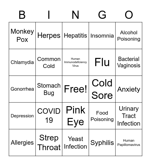 Health Bingo Card