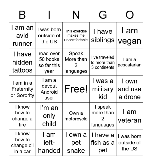 DE&I - Get to Know Your Coworkers Bingo Card