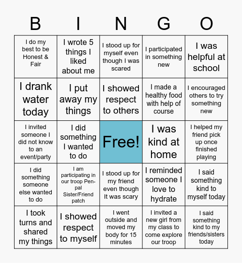 I am a Friend/Sister to Every GIrl Scout Bingo Card