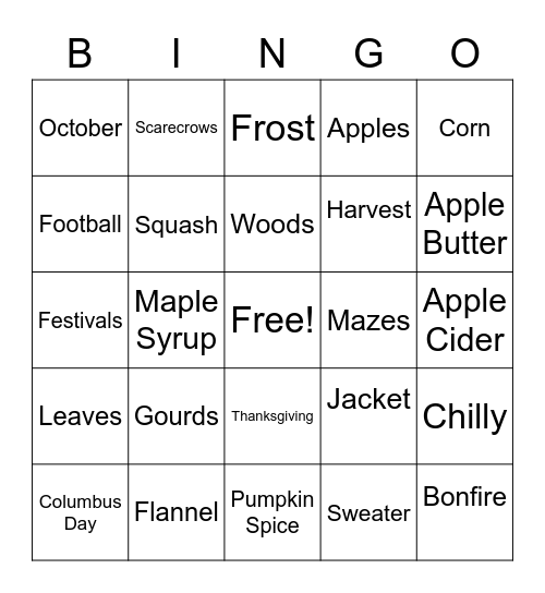 Autumn Bingo Card