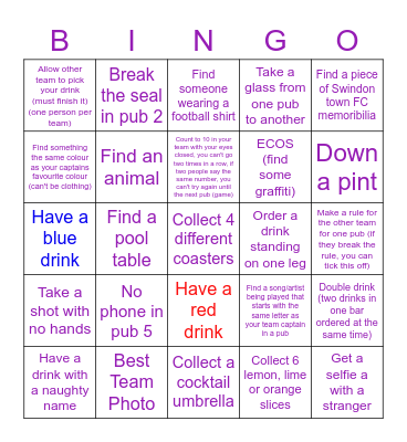 David & Jake Birthday Pub Crawl Bingo Card