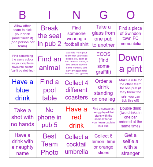 David & Jake Birthday Pub Crawl Bingo Card