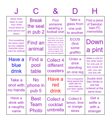David & Jake Birthday Pub Crawl Bingo Card