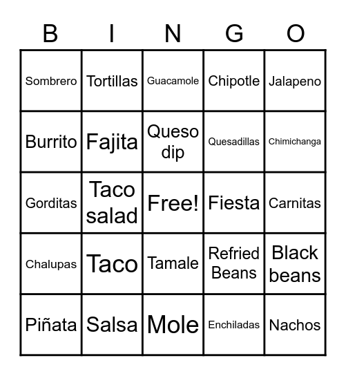 Taco Time Bingo Card