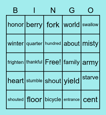 Mrs. Dunn's Bingo Game Bingo Card