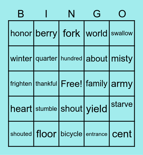Mrs. Dunn's Bingo Game Bingo Card