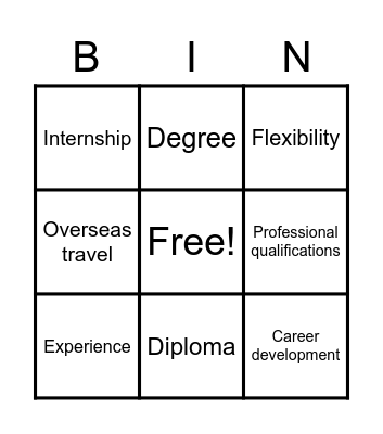 Internship bingo Card