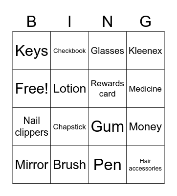 What's in your purse? Bingo Card