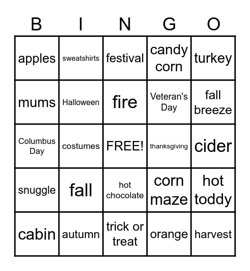 Fall Bingo Card