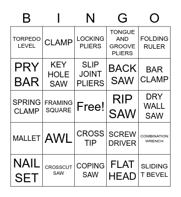 HAND TOOLS BINGO Card