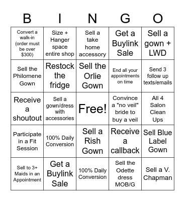 BRIDAL BINGO Card