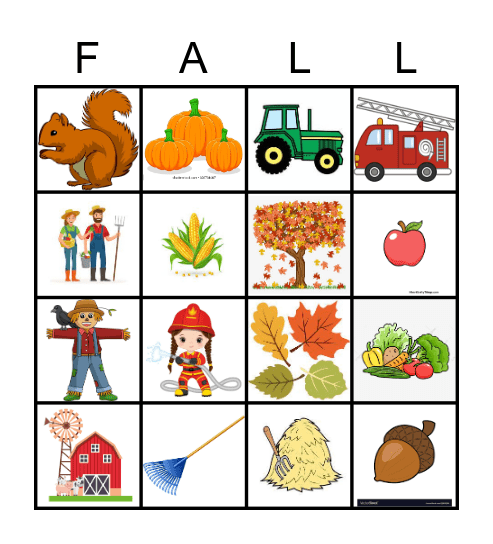 Fall Words Bingo Card