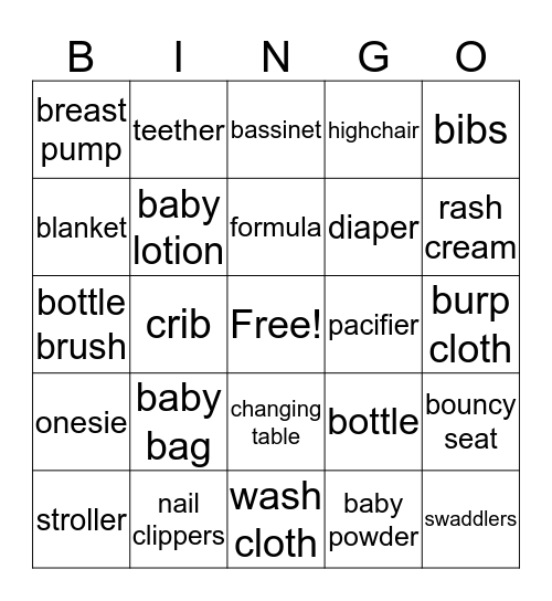 Charity's baby bingo Card