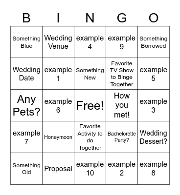 Bridal Bingo! Bingo Card