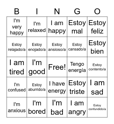 Feelings Bingo Card